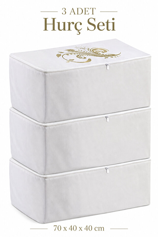 3 Pieces Hurç- Pillow Quilt Hurcu | Under-The-Bed Closet Storage Organizer for Quilts and Blankets