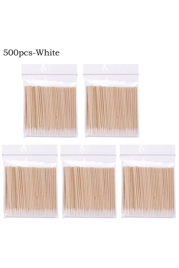 White A-500pcs 100/300/500Pcs Disposable Wood Cotton Swab Double Head Lipstick Ear Swabs Eyelash Cle