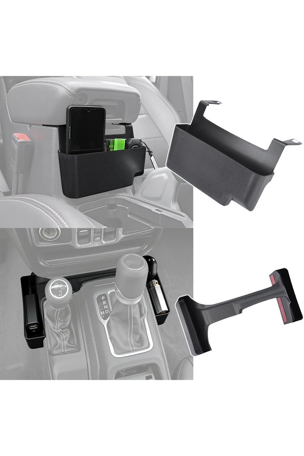 2Pcs Gear Shift Storage Box Tray Armrest Hanging Organizer for Jeep Wrangler JL Gladiator JT 2018-20