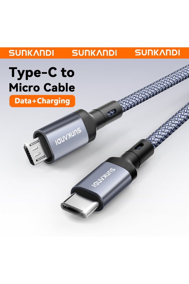 2.4m Grey SUNKANDI USB C to Micro USB Cable, Braided USBC to MicroUSB OTG 480Mbps Cord for Wall Char