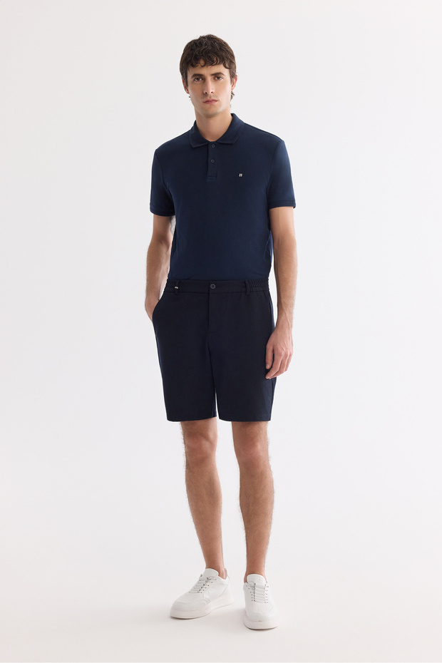 Men's Navy Blue Side Elasticated Ribbed Relaxed Fit Chino Shorts A61Y3730