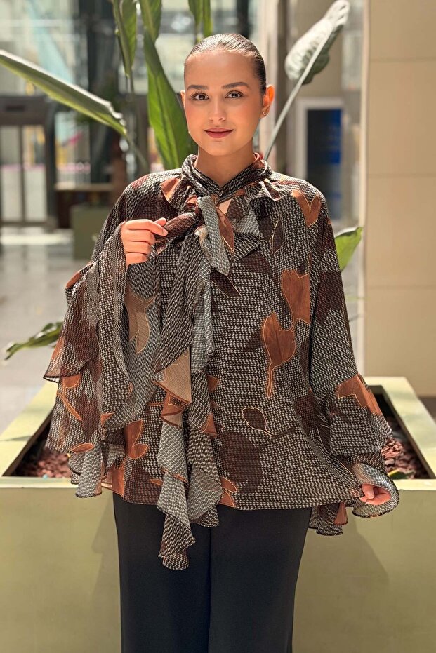 Firfr Detailed Lined Patterned Chiffon Tunic