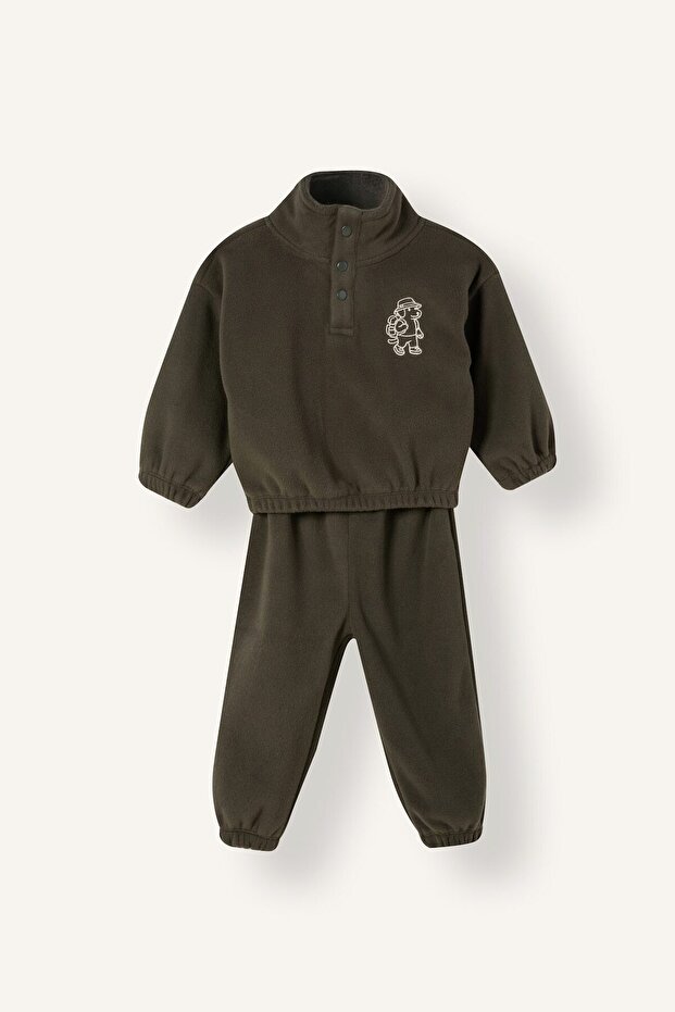 Embroidered Fleece Stand Collar Sweatshirt Top Elastic Cuffed Sweatpants 2-Piece Set Baby Boy F7603A525Wn