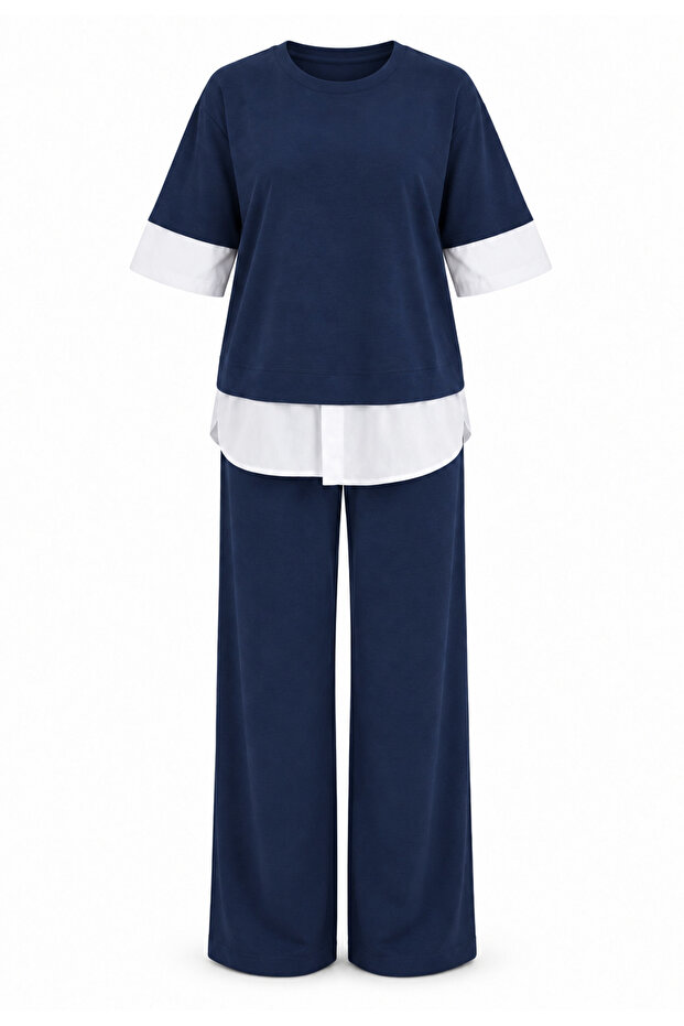 Shirt Detailed T-Shirt Pants Modal Pique Set