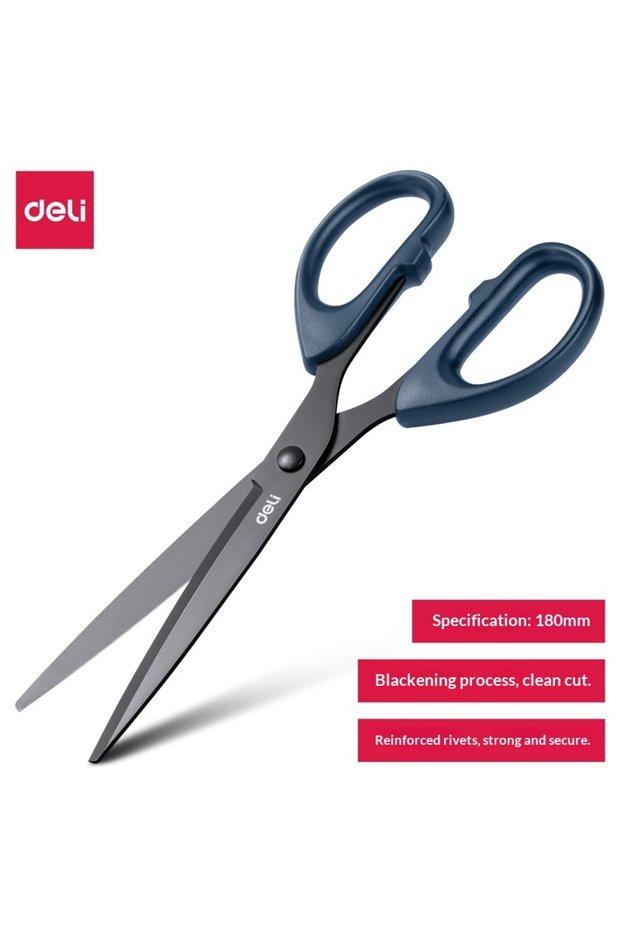 Deli Blue 18cm DELI Professional Office Scissors 21cm Heavy Duty Scissors with Black Blade Sharp Sta