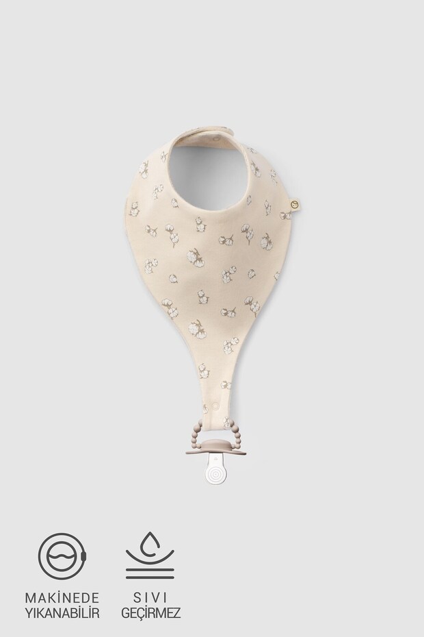 Waterproof Organic Cotton Bib with Pacifier Holder, Large Cotton Patterned