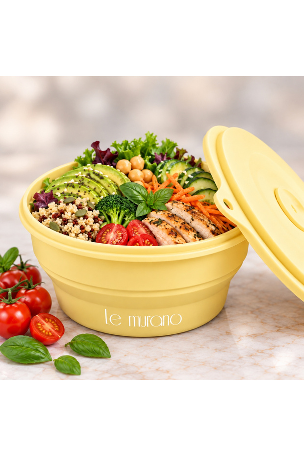 Mori 400 ml (1 Pc) Air-Tight Round Collapsible Silicone Storage Container and Bowl, Platinum Silicone, Bpa-Free, Microwave and Freezer Compatible, Lm0012/20