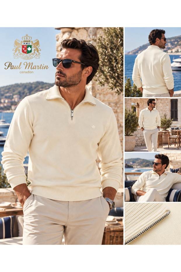Pms1002 Thessaloniki Knitted Half Zipper Men's Sweatshirt