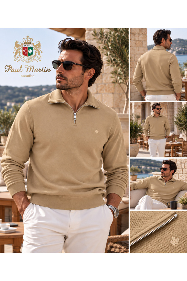 Pms1002 Thessaloniki Knitted Half Zipper Men's Sweatshirt