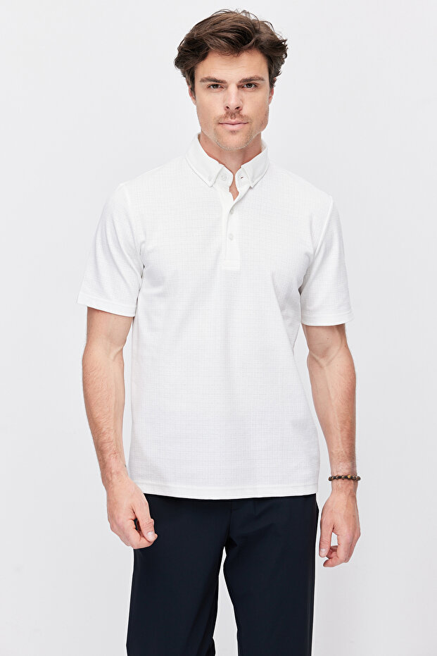 Men's Textured Polo Neck T-Shirt
