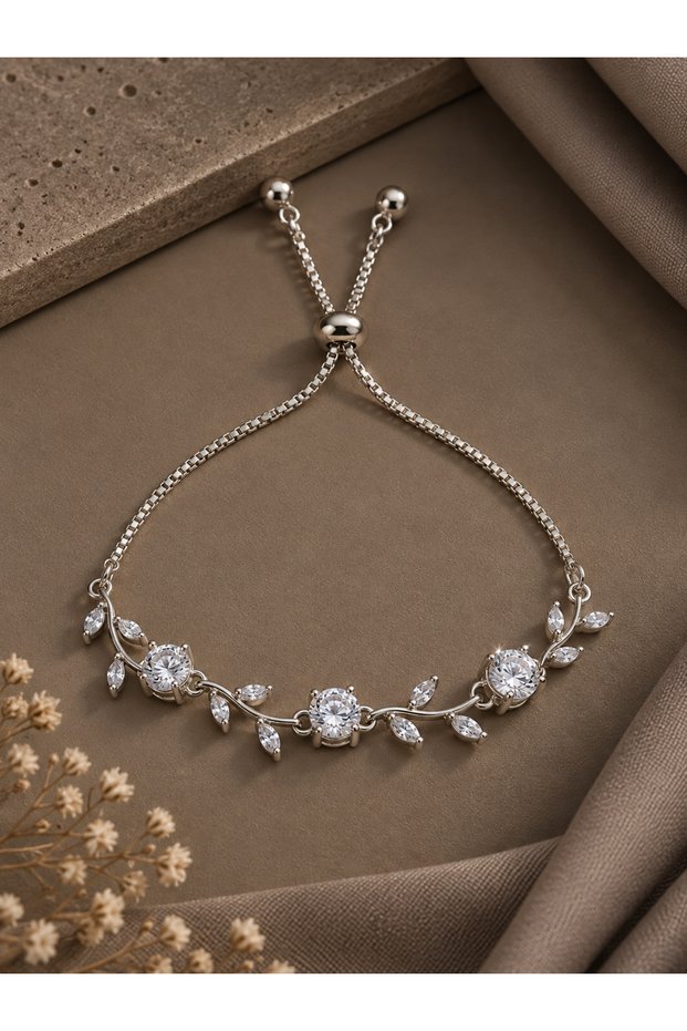Silver Color Zircon Stone Brass Ivy Flower Model Elevator Bracelet