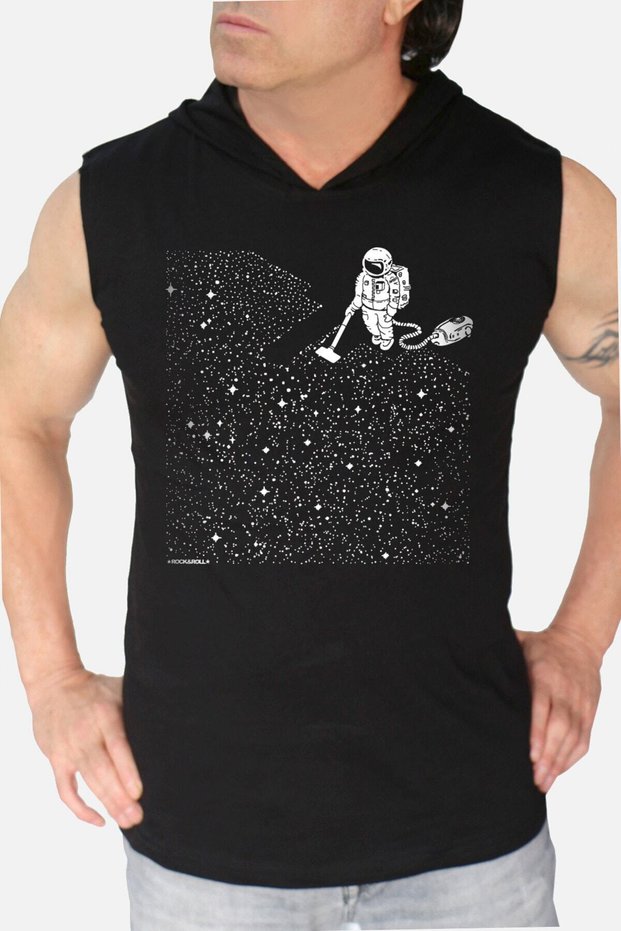 Astronaut with Broom Hooded Sleeveless T-Shirt