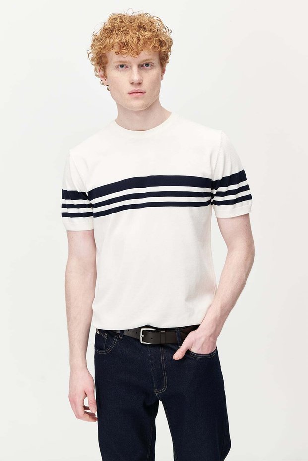 Men's crew neck striped knit t-shirt