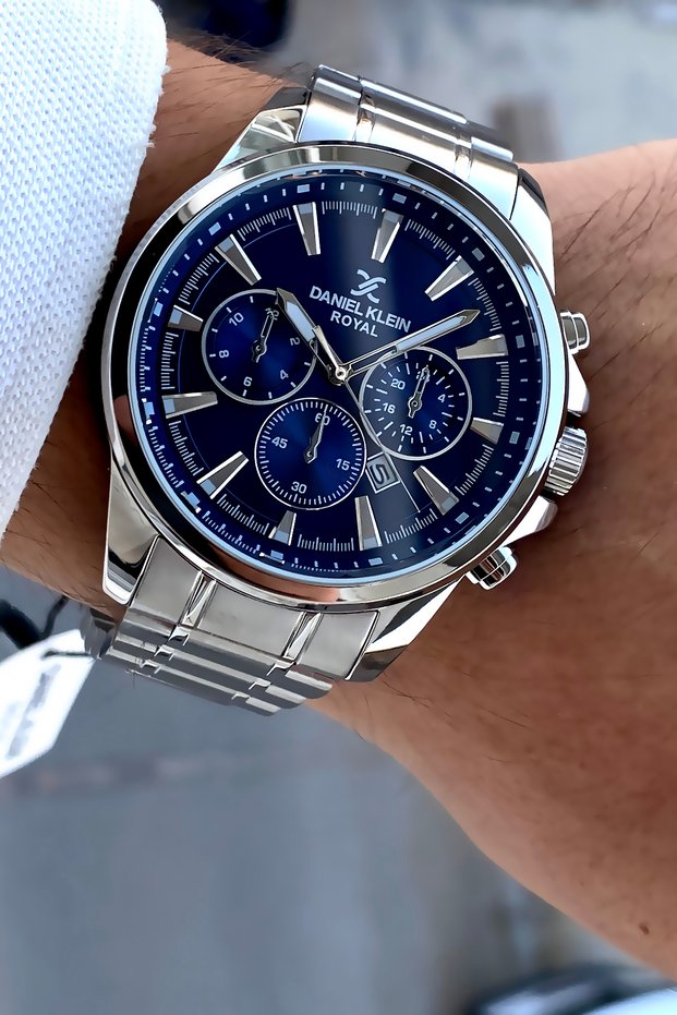 New Season Original Steel Men's Watch with Silver Cord Navy Blue Dial Bracelet Gift