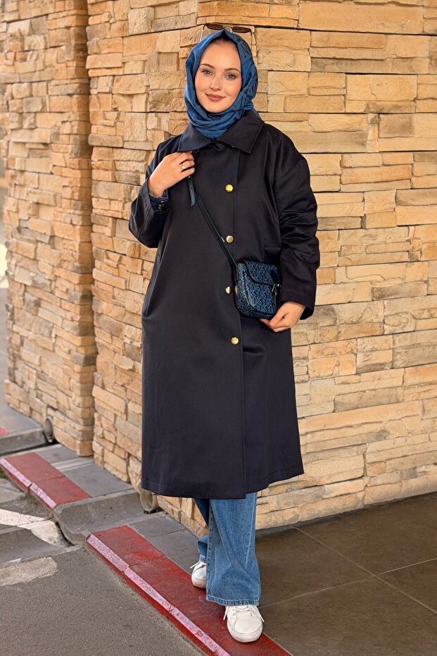 Shirt Collar, Side Snap Buttons, Belted, Lined Trench Coat