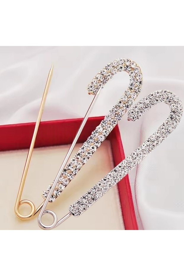 2PCS-Gold Silver Luxury Elegent Gold Color Crystal Zircon Pins Fashion Women Rhinestones Brooches Sa