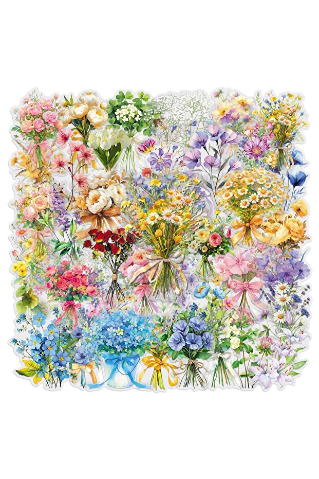 50PCS 50PCS Bouquet Stickers Transparent Waterproof Graffiti Stickers DIY Diary Phone Case Handmade