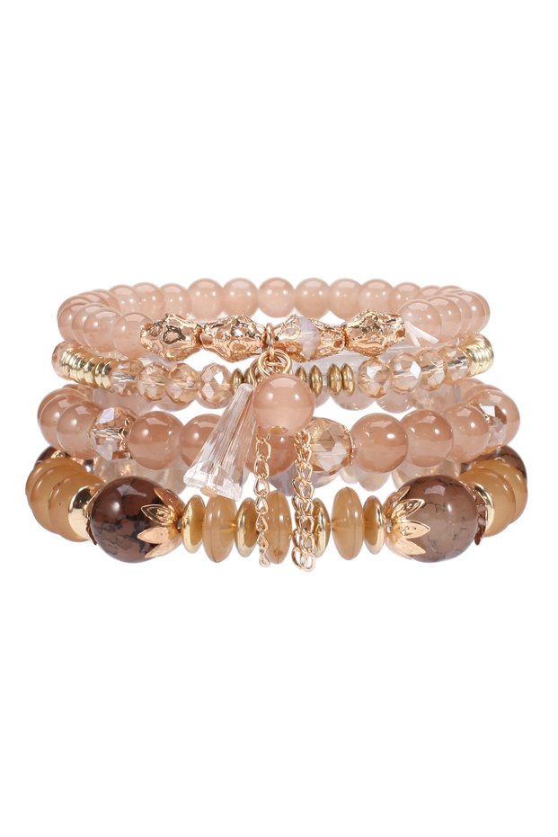 light coffee Bohemian Stackable Bead Bracelets for Women Multilayered Bracelet Pendant Charm Stretch