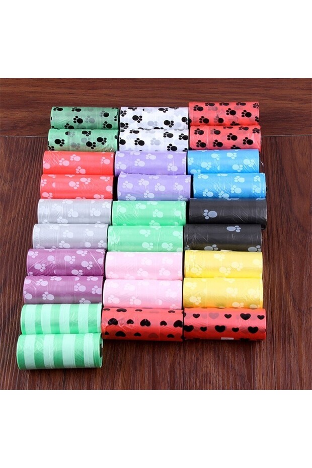 MIX color 10 Rolls 150pcs Dog Poop Bag Pet Supply Litter Bag Printing Cat Dog Poop Biodegradable Bag