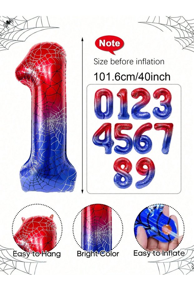 Other 1pc Number 1 1pc-Giant Spider Theme Number balloon, Suitable for Spider Theme Birthday, Superh