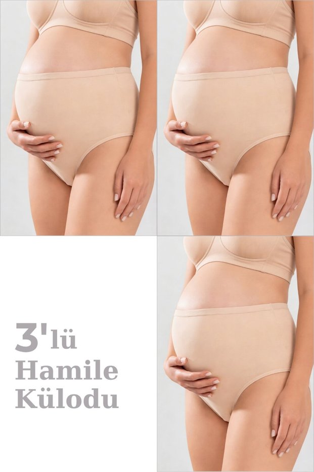 Women's Maternity Panties Skin Color Cotton Lycra Soft Textured Flexible Fabric Set of 3