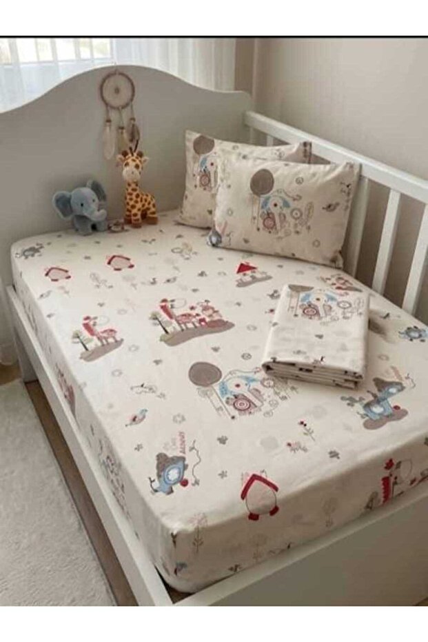 Cotton Ranforce Fabric Baby Elastic Sheet and Pillowcase Set (70 X 120 Elastic Sheet, 35X45 Pillowcase) Beige