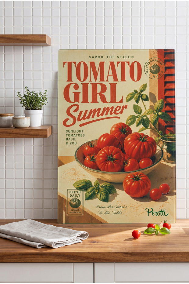 Tomato Girl Summer Mediterranean Tempered Glass Cutting Board 25X35 cm