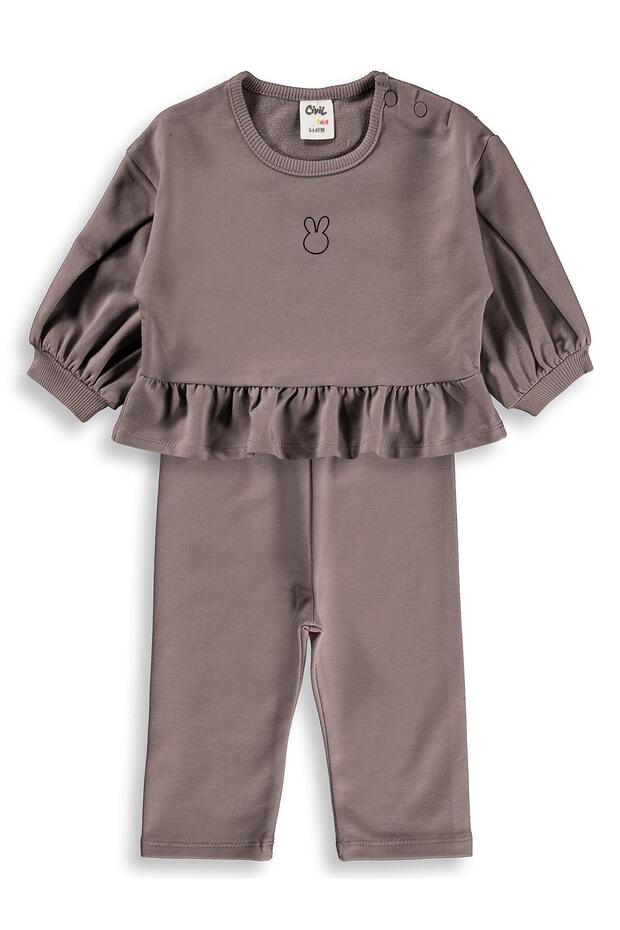 Rabbit Printed Ruffle Set for 6-18 Months - Brown