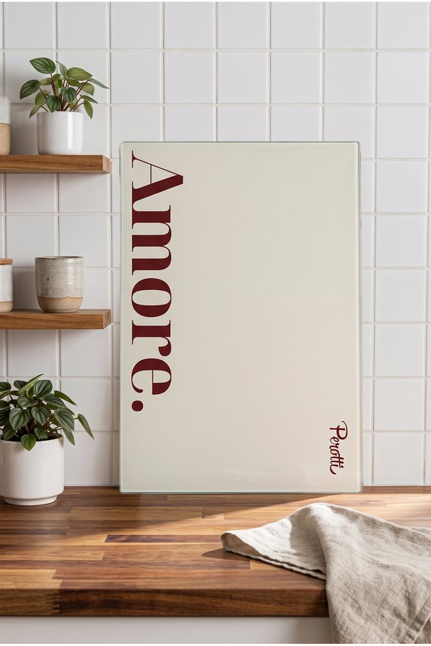 Amore Retro Typography Tempered Glass Cutting Board 25X35 cm