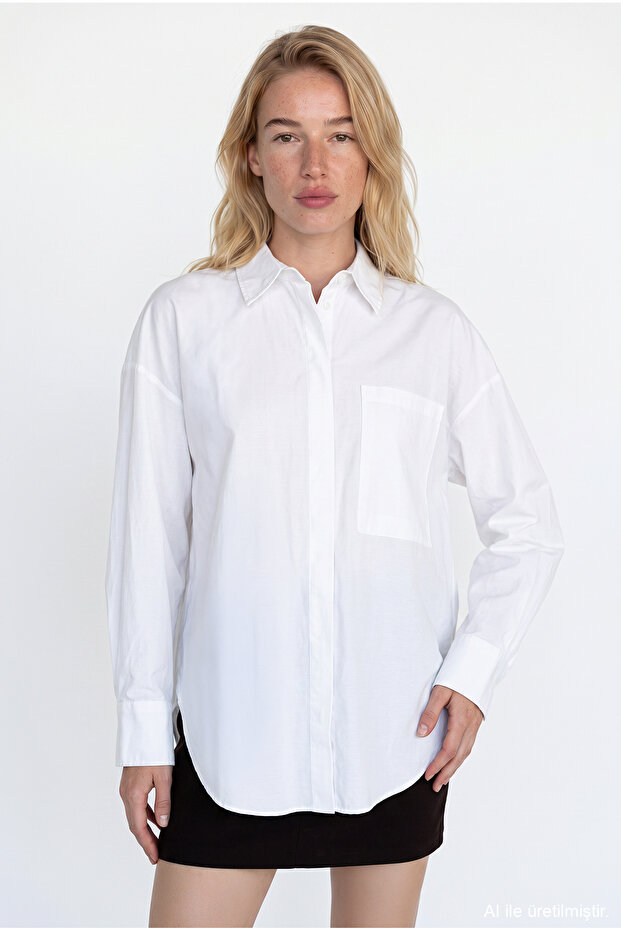 Oversize Shirt with Horse Embroidery on the Back, Ecru