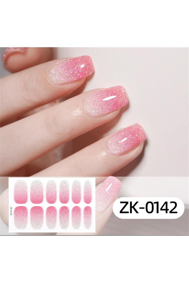 ZK-0142 Gradient Cat Eye Style Nail Art Stickers, 16-Piece Set Self-Adhesive Waterproof Glitter Fals