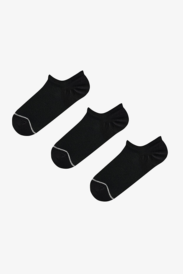 Black Basic Mesh Cotton Glitter 3 Pairs Sneaker Socks