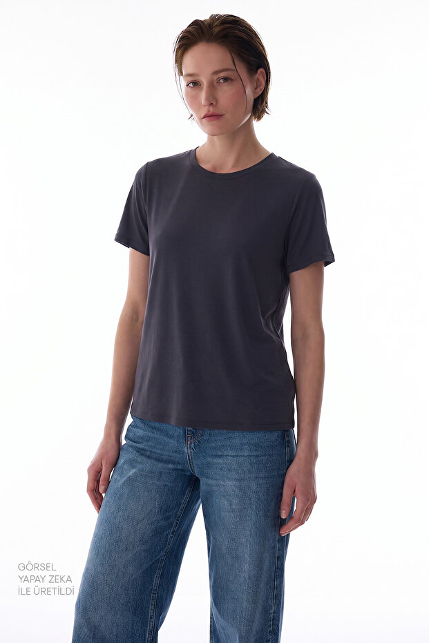 Anthracite Modal Crew Neck T-Shirt