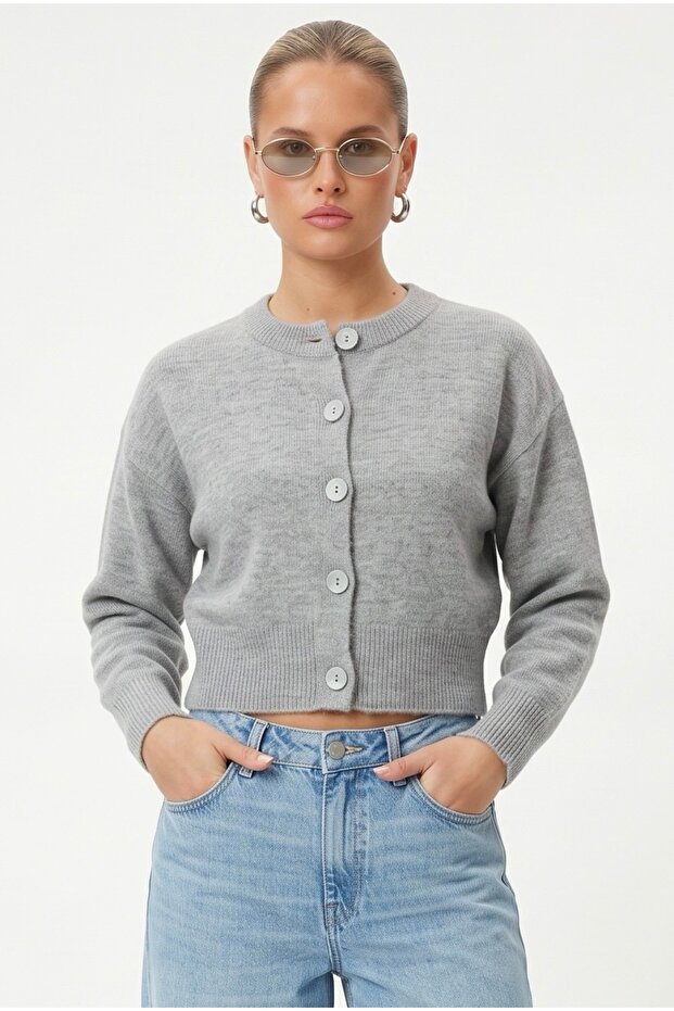 Women's Tilia Crop Gray Knit Cardigan