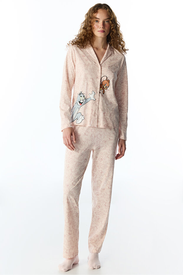 Light Pink Tom&Jerry Long Sleeve Shirt Pants Pajama Set