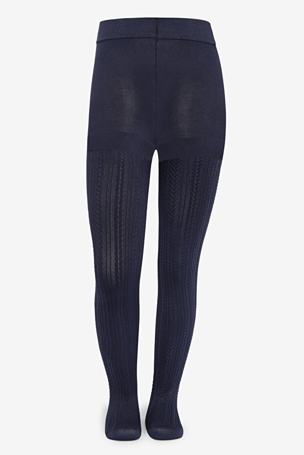 Girl's Pretty Knit Navy Blue Pantyhose