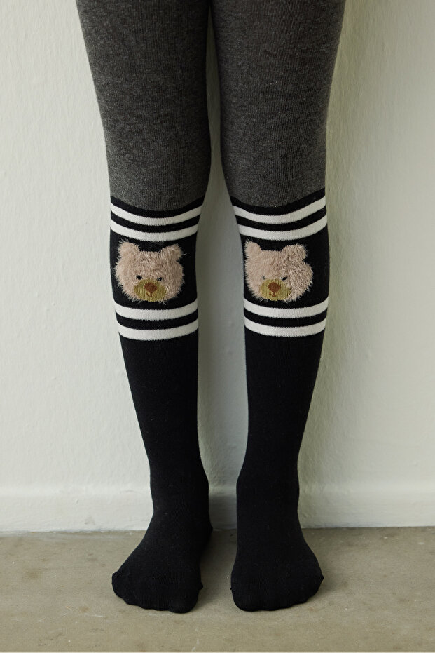 Girl's Pretty Bear Black Pantyhose