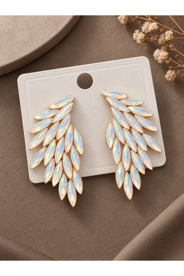 White Color Crystal Stone Wing Earrings