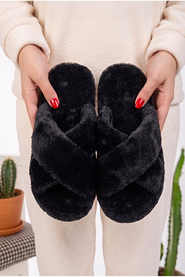 Black Women's House Slippers Plush Slippers Dowry Slippers Bundle Slippers