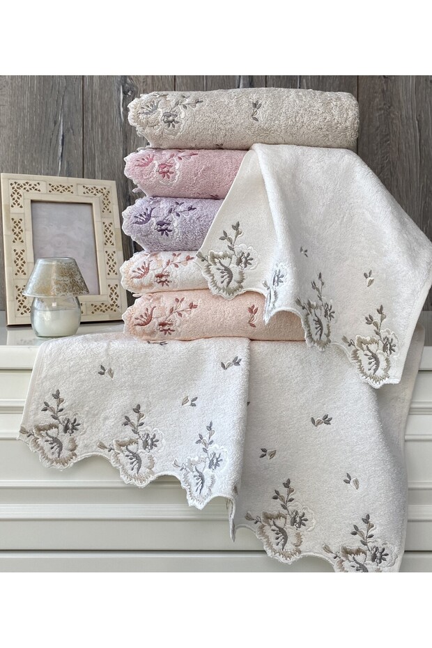Maribor Premium Bamboo "Special Boxed" 50X90Cm. 6Pcs. Dowry 3D Embroidered Hand Face Towel (40% Bamboo)