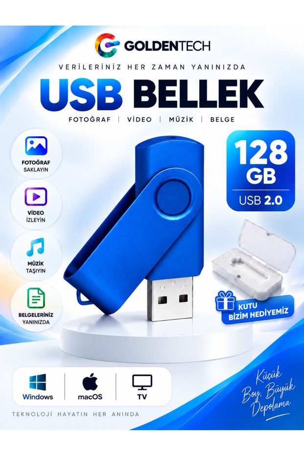 128 Gb Metal Head Flash Memory and Plastic Box