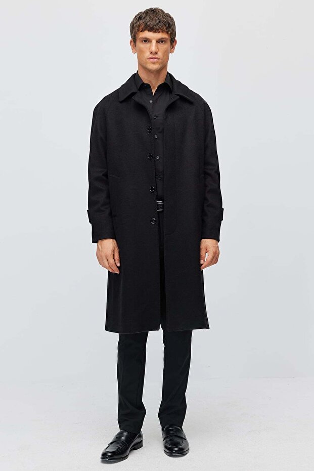 Men's Classic Long Coat with Side Pockets