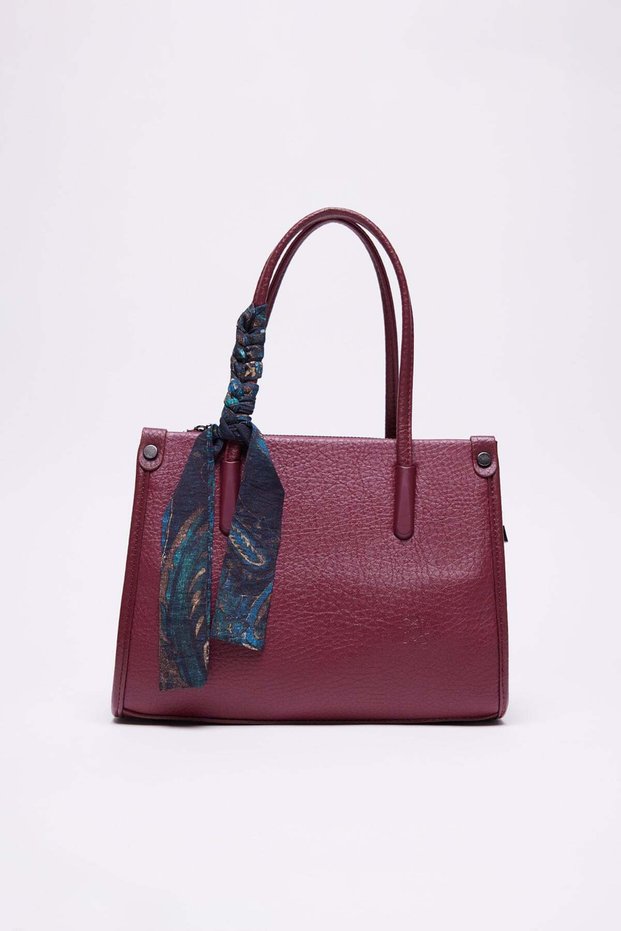 Women's Faux Leather Textured Bag with Scarf Detail