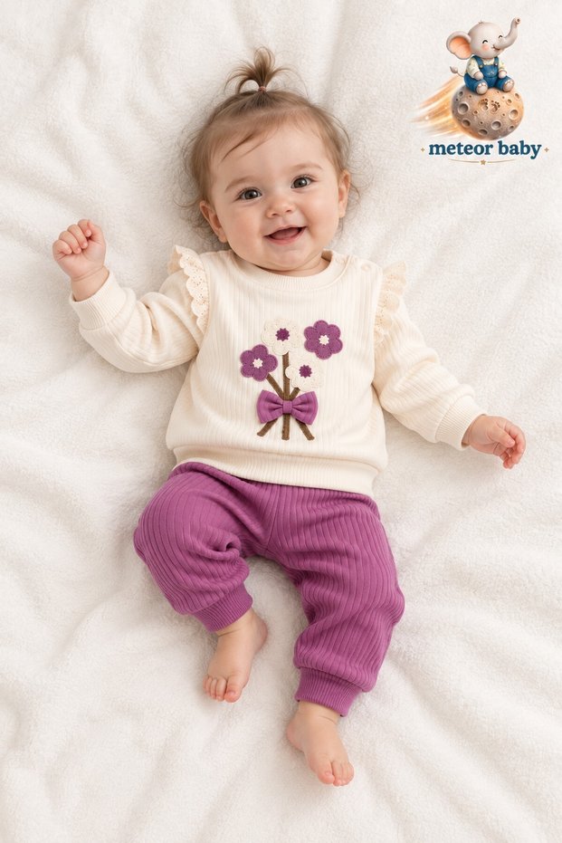 Baby Girl Floral Embroidered 2-Piece Set with Ruffle Detail, Seasonal Baby Set