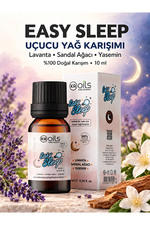Easy Sleep Essential Oil Blend 10 ml - Jasmine - Sandalwood - Lavender | Pure and Natural Relaxing Aromatherapy Oil | Sleep Support |