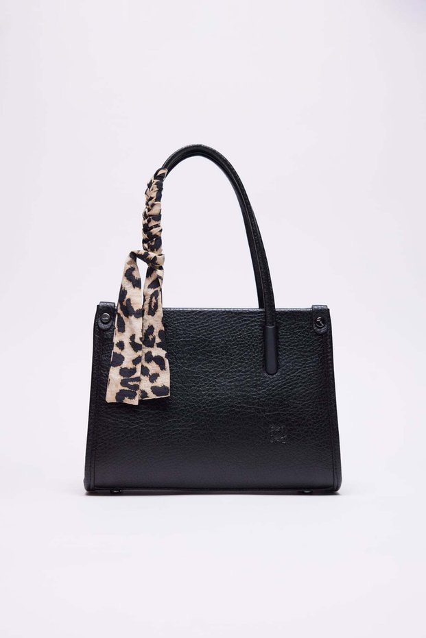 Women's Faux Leather Textured Bag with Scarf Detail