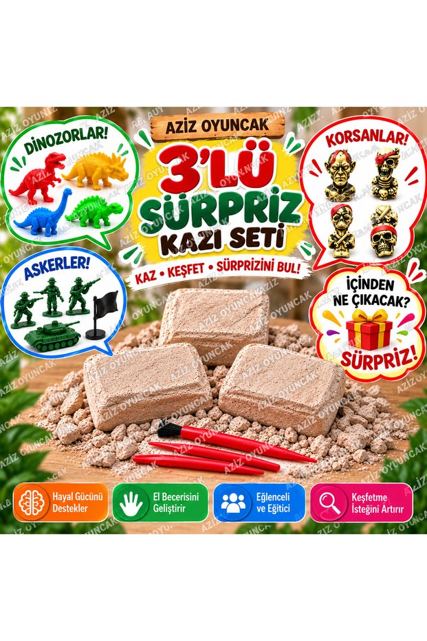 3 Pieces Surprise Toy Archaeological Science Adventure Excavation Set