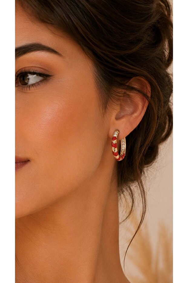 Xuping Rose Color Red Striped Hoop Earrings Acr9861
