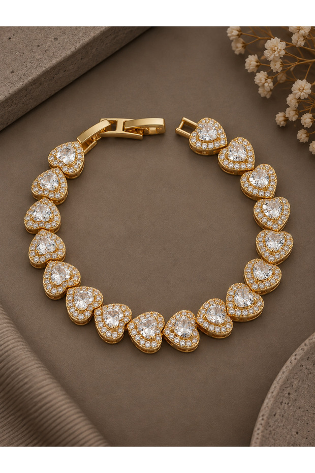 Brass Vip Series Gold Color Zircon Stone Heart Model Bracelet