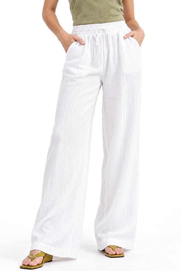 Mixray High Waist Textured Muslin Pants